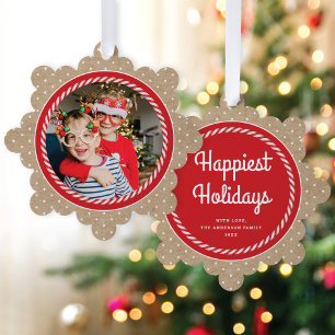 Sweet Candy Cane Photo Christmas Holiday Ornament Card