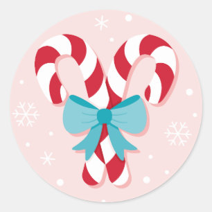 Sweet Candy Canes and Bows Christmas Classic Round Sticker
