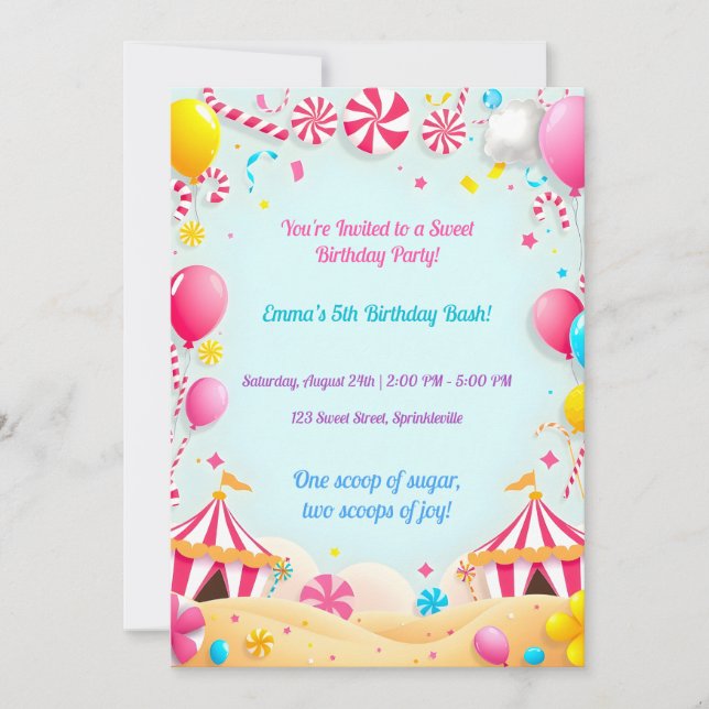 Sweet Candy Carnival Birthday Party Invitation (Front)