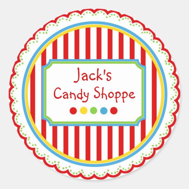 Sweet Candy  Circus Stripes Classic Round Sticker (Front)