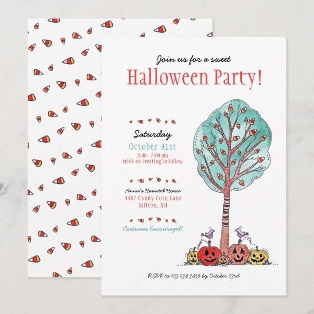 Sweet Candy Corn Halloween Party Kids Invitation (Front/Back)