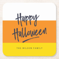 Sweet Candy Corn Happy Halloween Square Paper Coaster