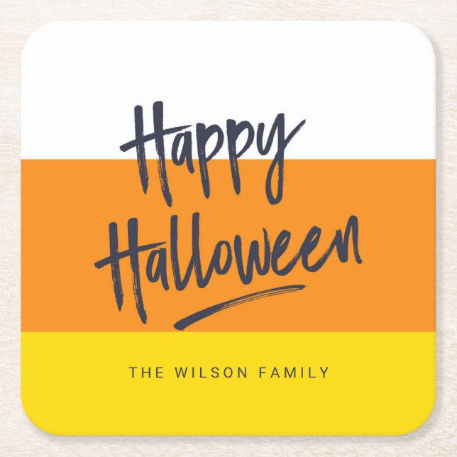 Sweet Candy Corn Happy Halloween Square Paper Coaster (Front)