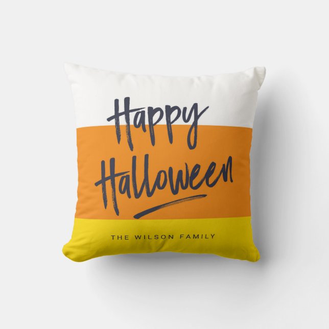 Sweet Candy Corn Happy Halloween Throw Pillow (Front)