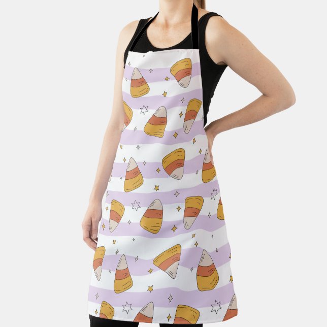 Sweet Candy Corn & Stars Halloween Pattern Apron (Insitu)