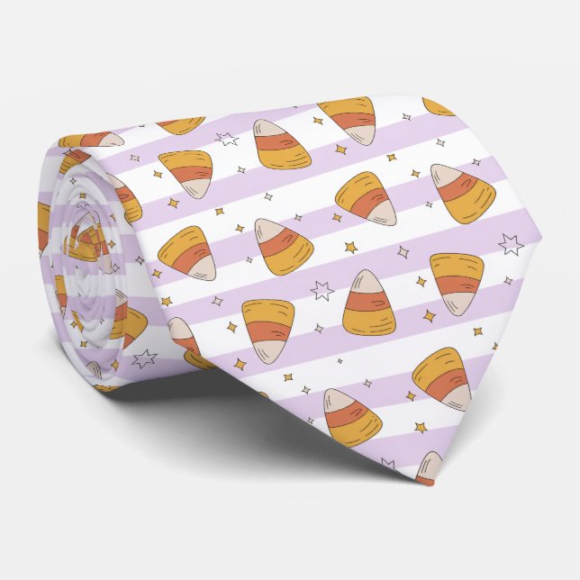 Sweet Candy Corn & Stars Halloween Pattern Neck Tie (Rolled)
