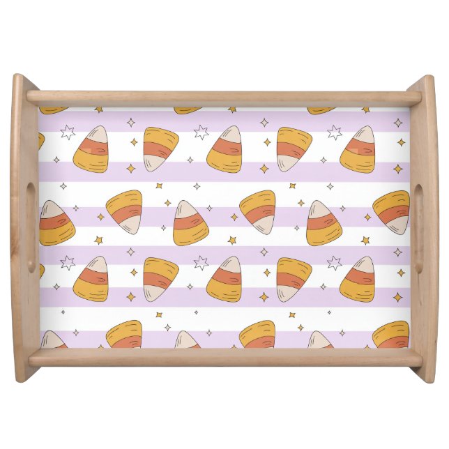 Sweet Candy Corn & Stars Halloween Pattern Serving Tray (Front)