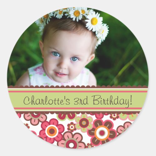 Sweet Candy Daisies Girl Birthday Photo Sticker