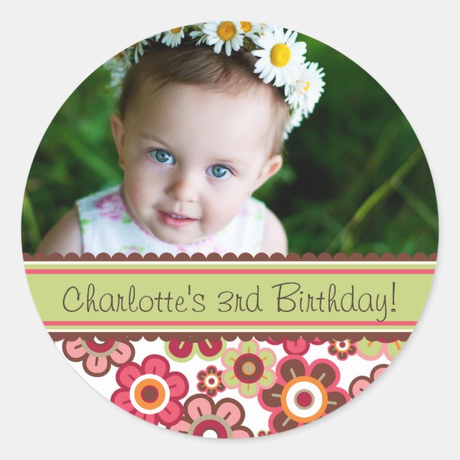Sweet Candy Daisies Girl Birthday Photo Sticker (Front)