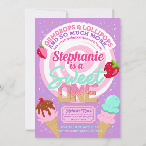 Sweet Candy Land 1st Birthday Party Invitations 