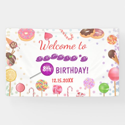 Sweet Candy Land Birthday Ice Cream Donut Backdrop Banner