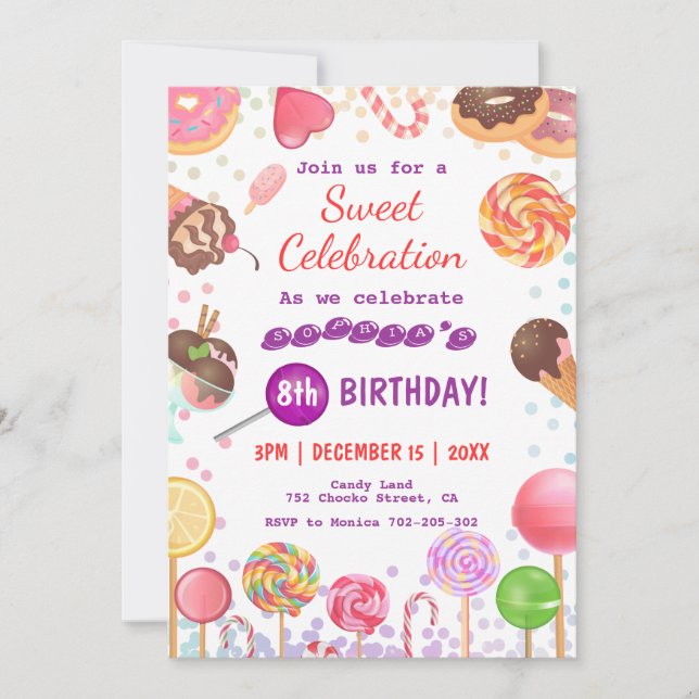 Sweet Candy Land Birthday Ice Cream Donut Party Invitation (Front)