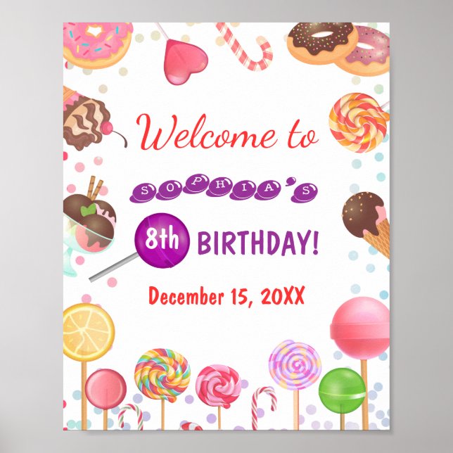Sweet Candy Land Birthday Ice Cream Donut Welcome Poster (Front)