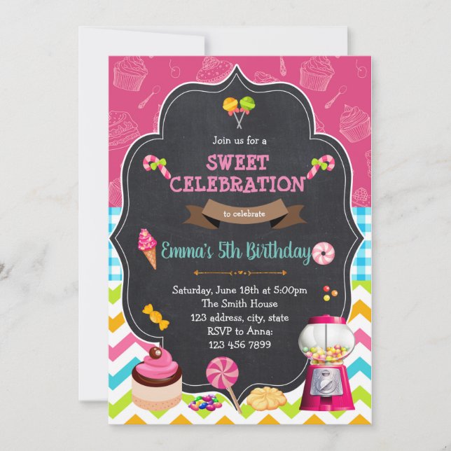 Sweet candy land birthday invitation (Front)