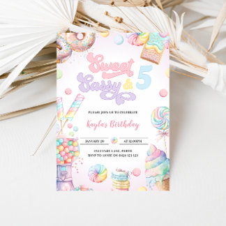 Sweet Candy Land Ice cream Girls 5th Birthday Invitation