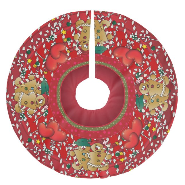 Sweet Candy Lane Gingerbread Christmas Couple Brushed Polyester Tree Skirt (Front)