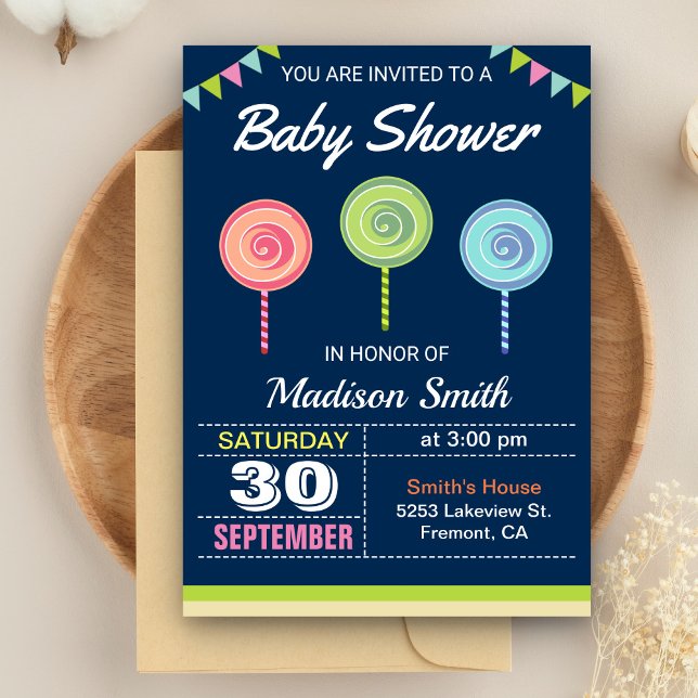 Sweet Candy Lollipops Baby Shower Invitation (Creator Uploaded)
