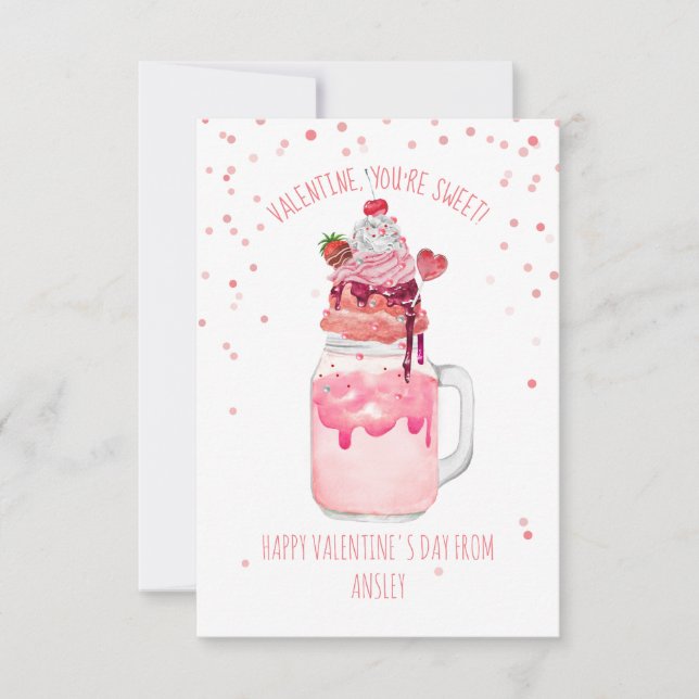 Sweet Candy Milkshake Classroom Valentine Photo Card (Front)