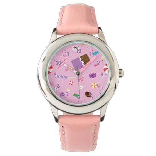 Sweet Candy Pattern Girls Personalized Pink Watch