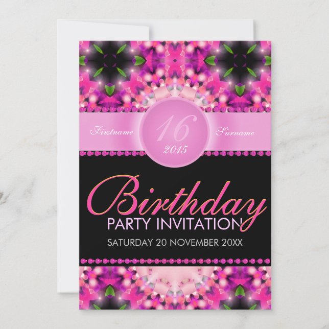 Sweet Candy Pink Girly 16th Birthday Invitations (Front)