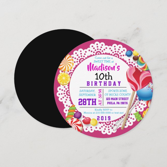 SWEET CANDY ROUND Birthday Party Invitation (Front/Back)