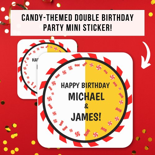 Sweet Candy Theme Double Birthday Celebration Square Sticker