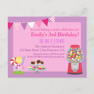 Sweet Candy Themed Birthday Girl Party Invitation