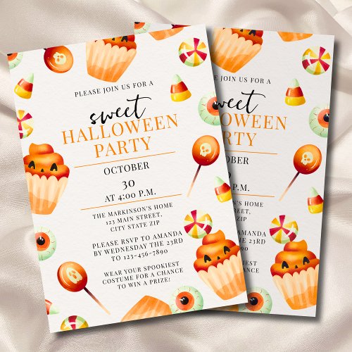 Sweet Candy Watercolor Halloween Party Invitation