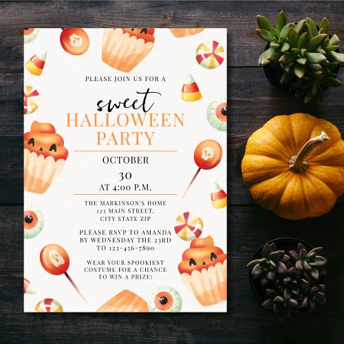 Sweet Candy Watercolor Halloween Party Invitation