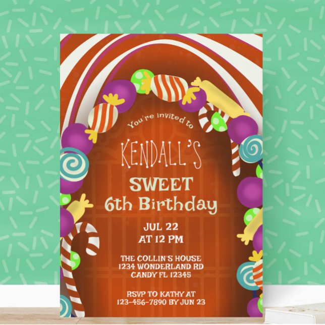 Sweet Candy Wonderland Sixth Birthday Invitation (Creator Uploaded)