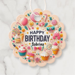 Sweet Candyland Cupcake & Lollipop Happy Birthday Favor Tags