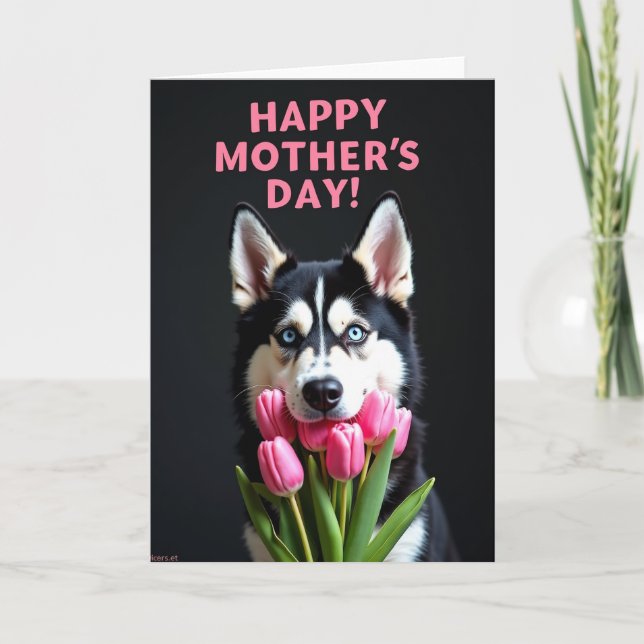 Sweet Canine Tulips Mothers Day Card (Front)