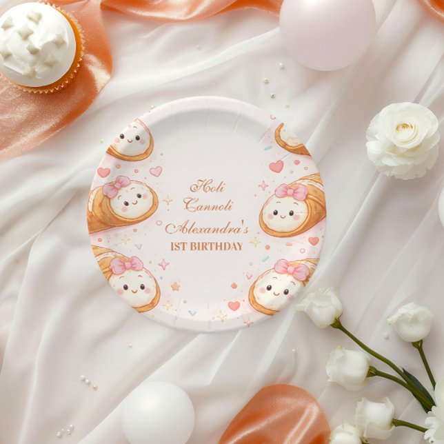 Sweet Cannoli Bakery Bow 1st Birthday Paper Plates (Creator Uploaded)