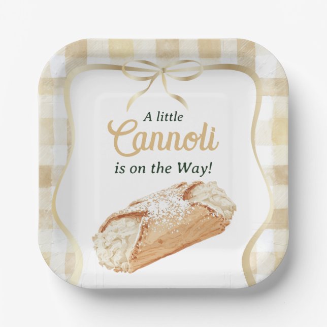 Sweet Cannoli Neutral Beige Italian Baby Shower Paper Plates (Front)