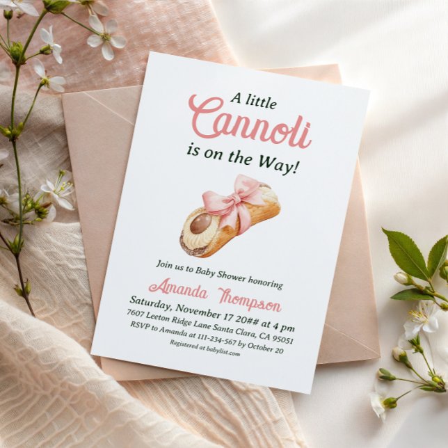 Sweet Cannoli Pink Bow Girl Italian Baby Shower Invitation (Creator Uploaded)