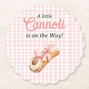 Sweet Cannoli Pink Bow Girl Italian Baby Shower Paper Coaster
