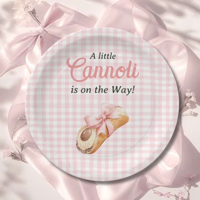 Sweet Cannoli Pink Bow Girl Italian Baby Shower Paper Plates (Creator Uploaded)