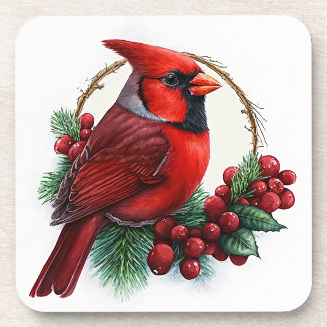 Sweet Cardinal Winter Holidays/Christmas Coasters (Front)