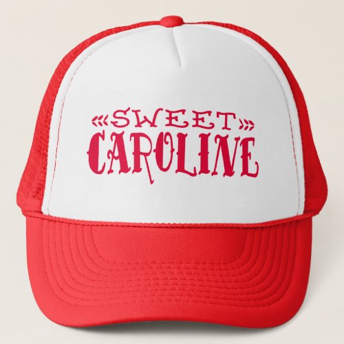 Sweet Caroline Red Tattoo Font Trucker Hat