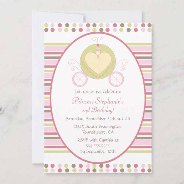 Sweet carriage princess party birthday invitation (Front)