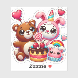 Sweet Cartoon Animal Heart Puffy Patches Sticker