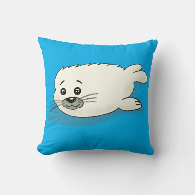 Sweet Cartoon Baby Harp Seal Throw Pillow (Front)