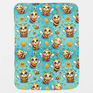 🌼 Sweet Cartoon Bees & Flowers Spring Nursery ✨💛 Baby Blanket
