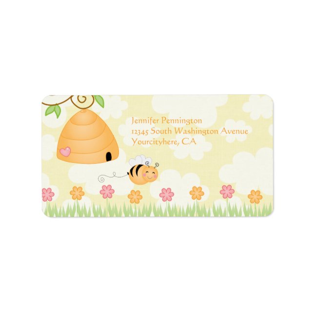 Sweet cartoon bumble bee baby shower address label (Front)