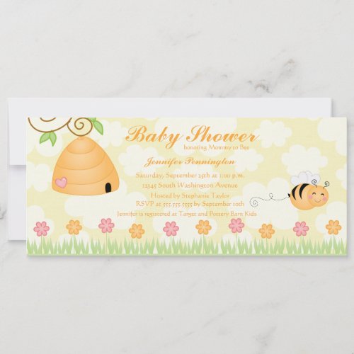 Sweet cartoon bumble bee baby shower invitation