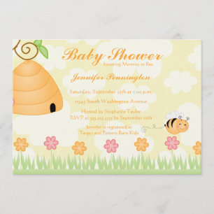 Sweet cartoon bumble bee baby shower invitation