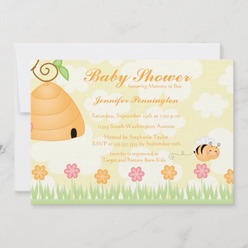 Sweet cartoon bumble bee baby shower invitation
