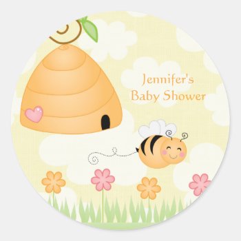 Sweet Cartoon Bumble Bee Baby Shower Sticker by Jamene at Zazzle