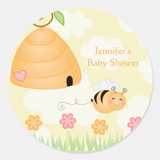 Sweet cartoon bumble bee baby shower sticker (Front)