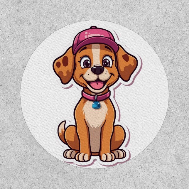 Sweet Cartoon Dog – Happy Puppy in Cap Sticker Patch (Front)